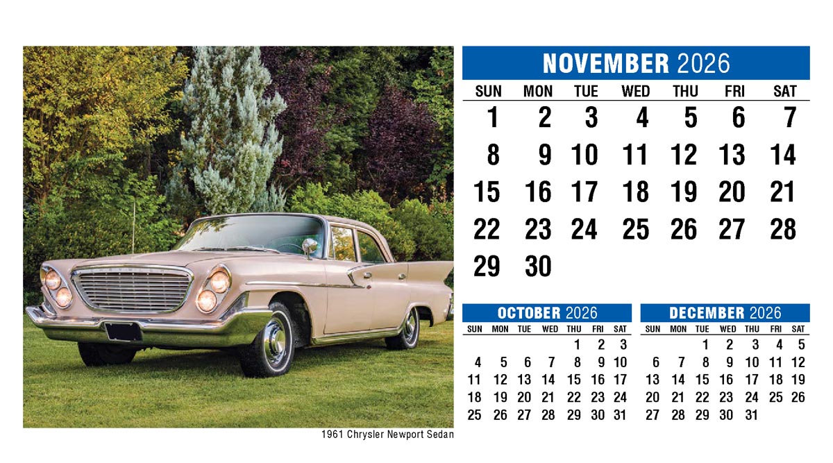 Galleria Classic Cars Promotional Desk Calendar- 2026